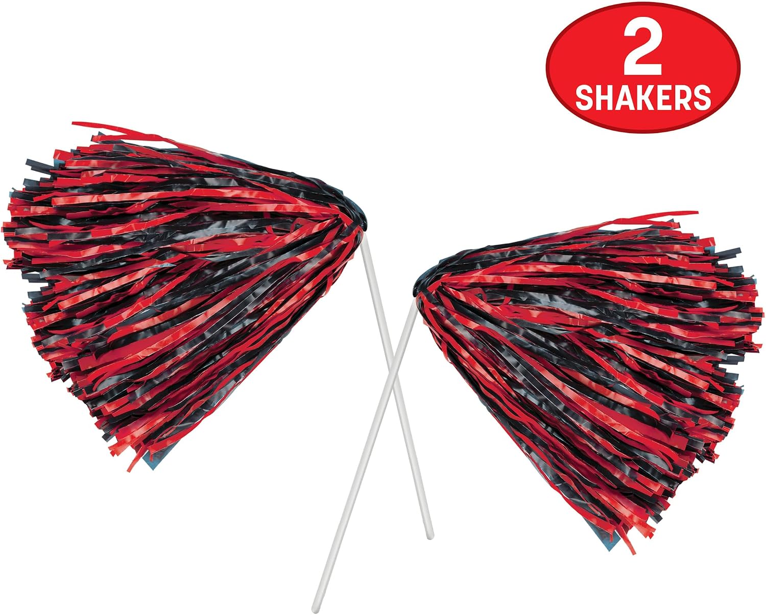 Beistle Black and Red Poly Shakers, 2-Count, Cheerleading Pom-Poms for Sports Events, Football Game Days, Pep Rallies, School Spirit, and Team Pride Celebrations, 12” x 11”