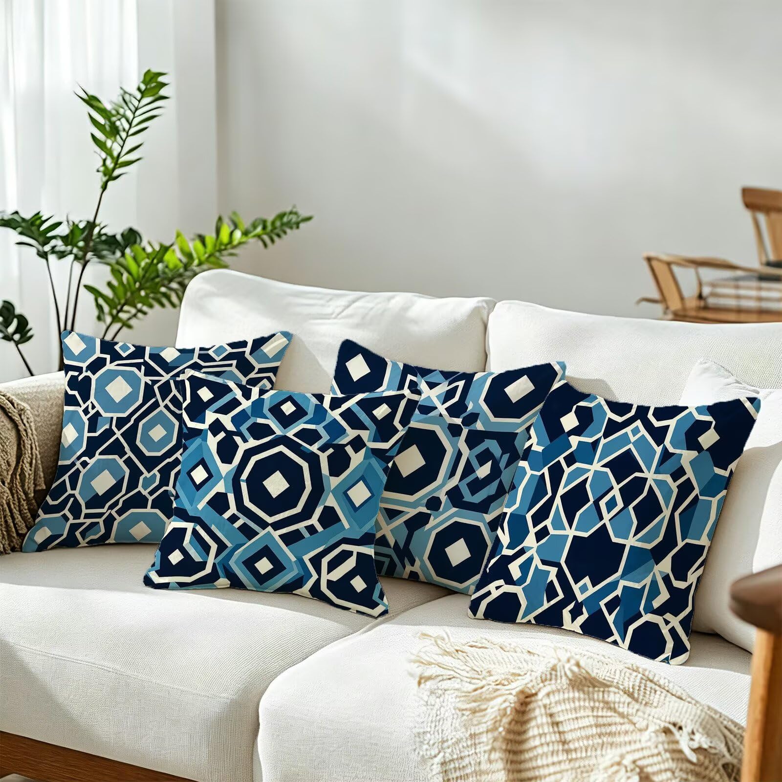 Blu Federe Cuscini Divano 50x50cm, Cuscini da Esterno Set de 4, Cod-171 | Velour Copricuscini Decorativi Letto Arredo, per Letto, Soggiorno, Giardino, Esterno, Casa Decorazione Set di 4 Astratto