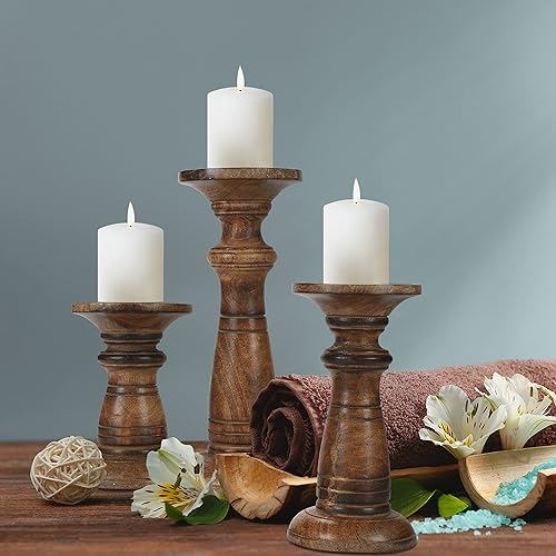 Miniatura 2 de Juego de 3 portavelas de pilar de madera hechos a mano, ideales para velas LED y pilares, regalos para bodas, Navidad, fiestas, hogar, spa, reiki,