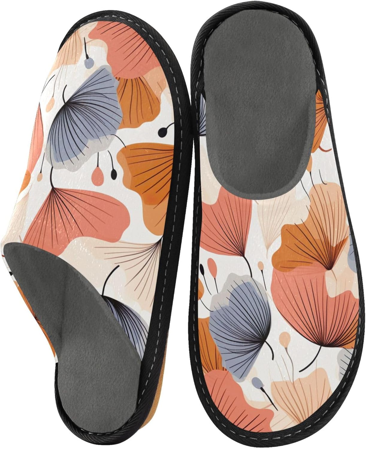 Ginkgo Leaf House Slippers – Cozy Fuzzy Slippers for Guests, Washable & Disposable, Perfect for Shoeless Home, Spa & Hotel Use A110576