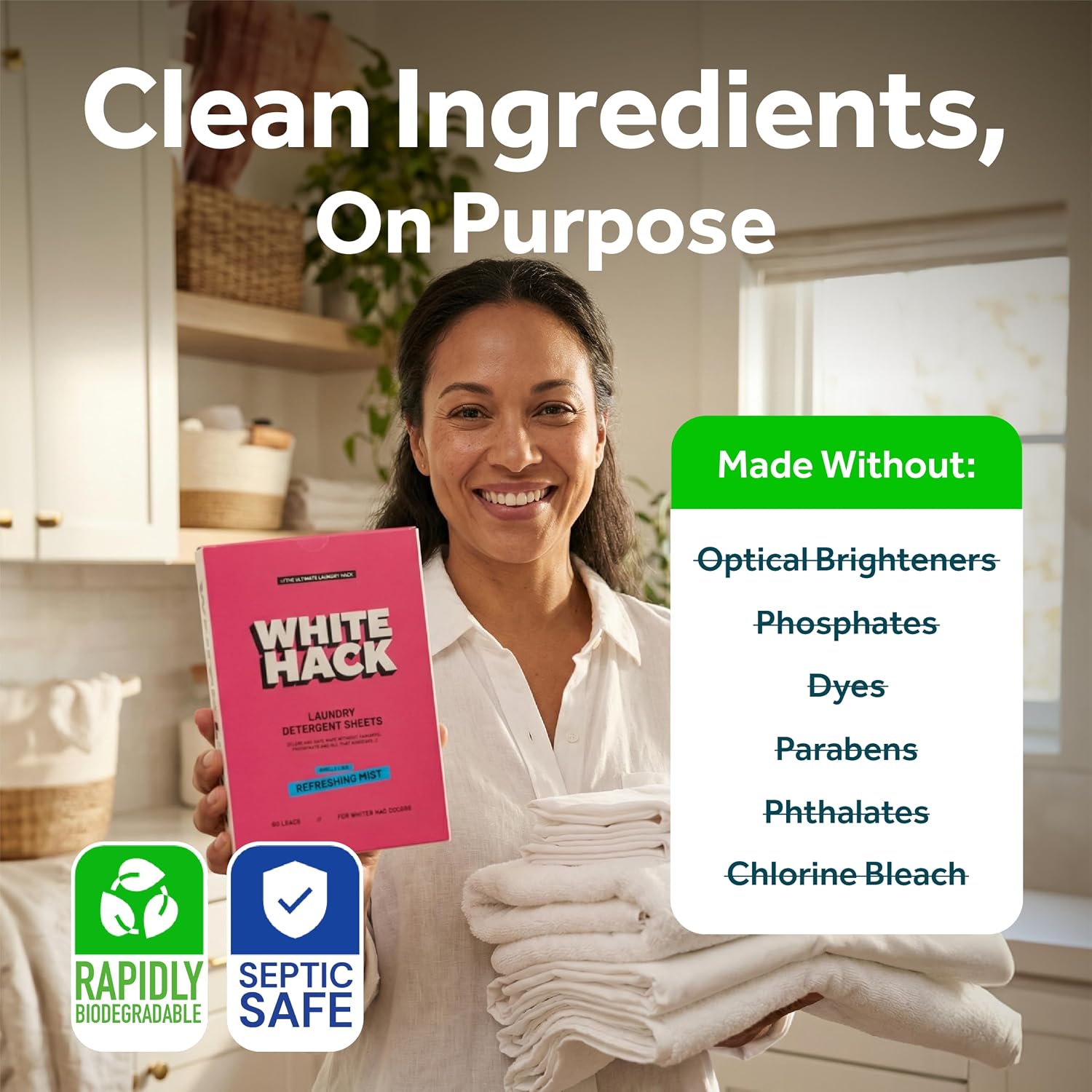 Enzyme Laundry Detergent Sheets, up to 60 loads, Refreshing Mist