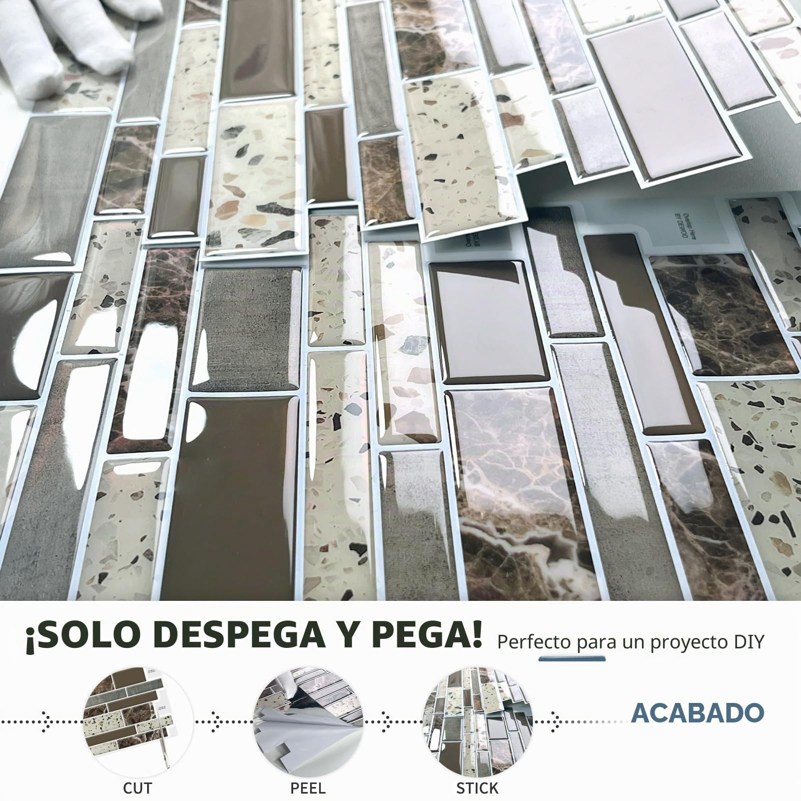 DEWOO Azulejos autoadhesivos 3D para pared, color marrón, 10 hojas
