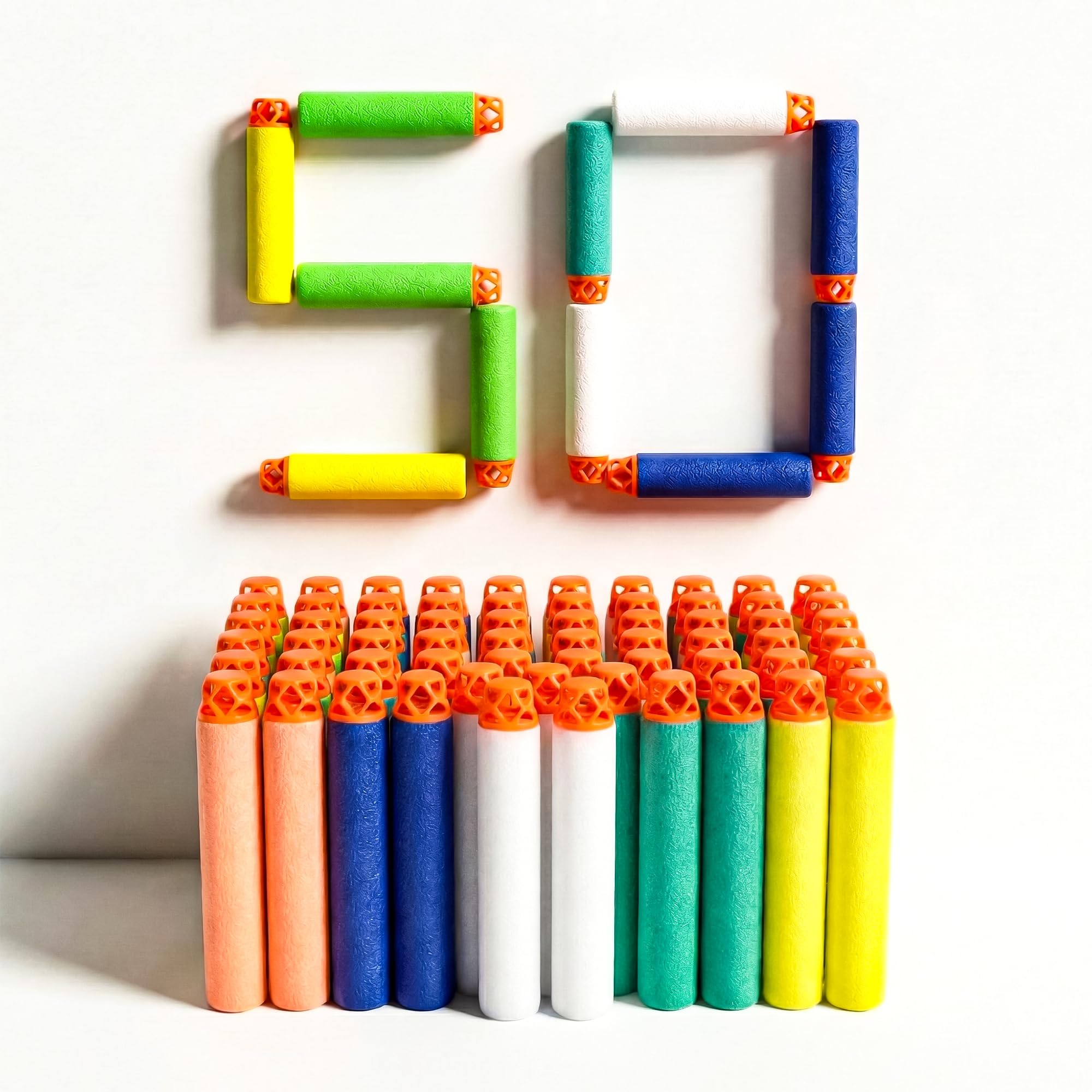 Foam Bullet Dart Bullets for Strike Elite Guns Darts for N-Strike Elite Series Blasters Soft Refill/Nerf Bullets/Nerf Gun Ammo/Foam Blaster Bullets Darts for Toys Guns (Thunder Multicoloured, 50 Pcs)