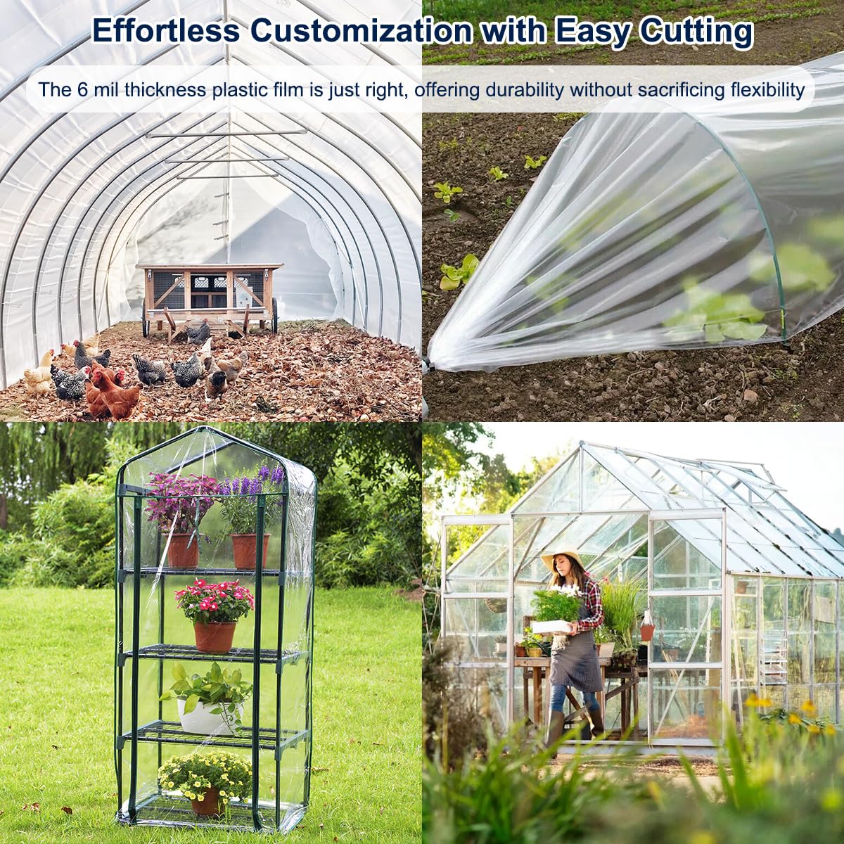 Lámina de plástico para invernadero, 10 x 30 pies, 6 mm, cubierta de plástico resistente a los rayos UV, película transparente para invernadero para granja, jardín, guardería, Henhouse