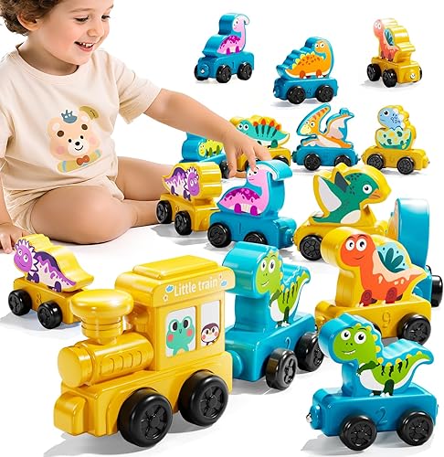 JUKUDAHU Juguetes Magnéticos, juego de tren de dinosaurio para niños pequeños de 1, 2, 3, 4 años, juguetes de dinosaurio para niños, juguete de