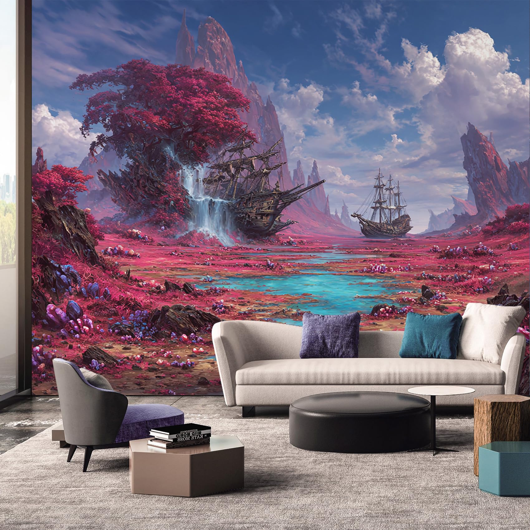 Landscape Wallpaper, Fantasy Scenery Wallpaper Murals, Landscape Room Decor Wall Art for Bedroom Kitchen Living Room 200L x 150W cm — image 1