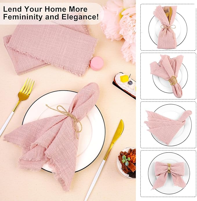 Servilletas de Tela Set de 4 Hechas a Mano con Flecos para Fiestas Bodas 16x16 in miniatura 3