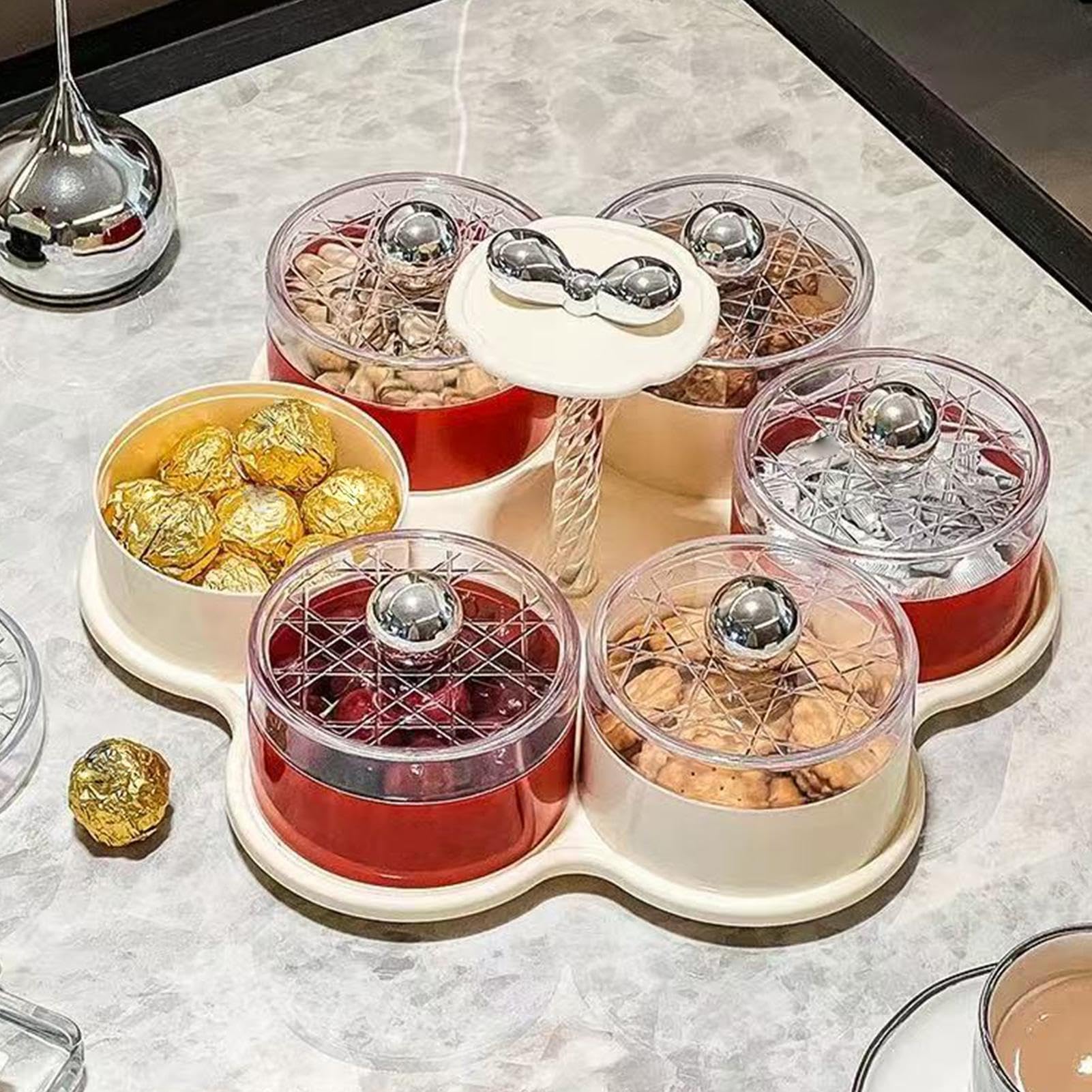 Vassoio Portavivande con Coperchio Vassoio Portatavole Rotante | Vassoio Portafrutta con Coperchio ideale per Bambini, Adulti, Viaggi, Picnic, Catering, Ricevimenti, Feste, Buffet