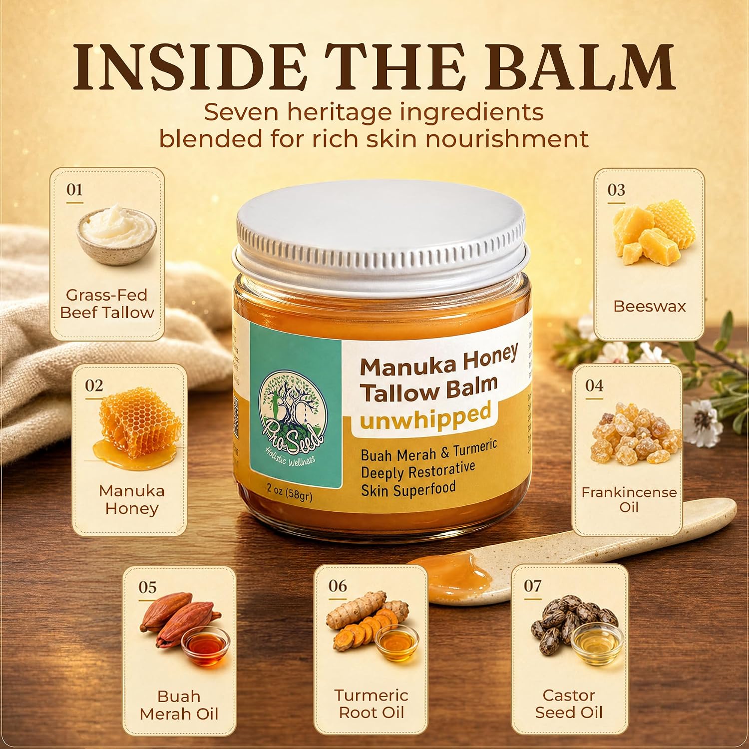 ProSeed Manuka Honey Tallow Balm for Face & Body Butter, Skin Care 2 oz. image 4