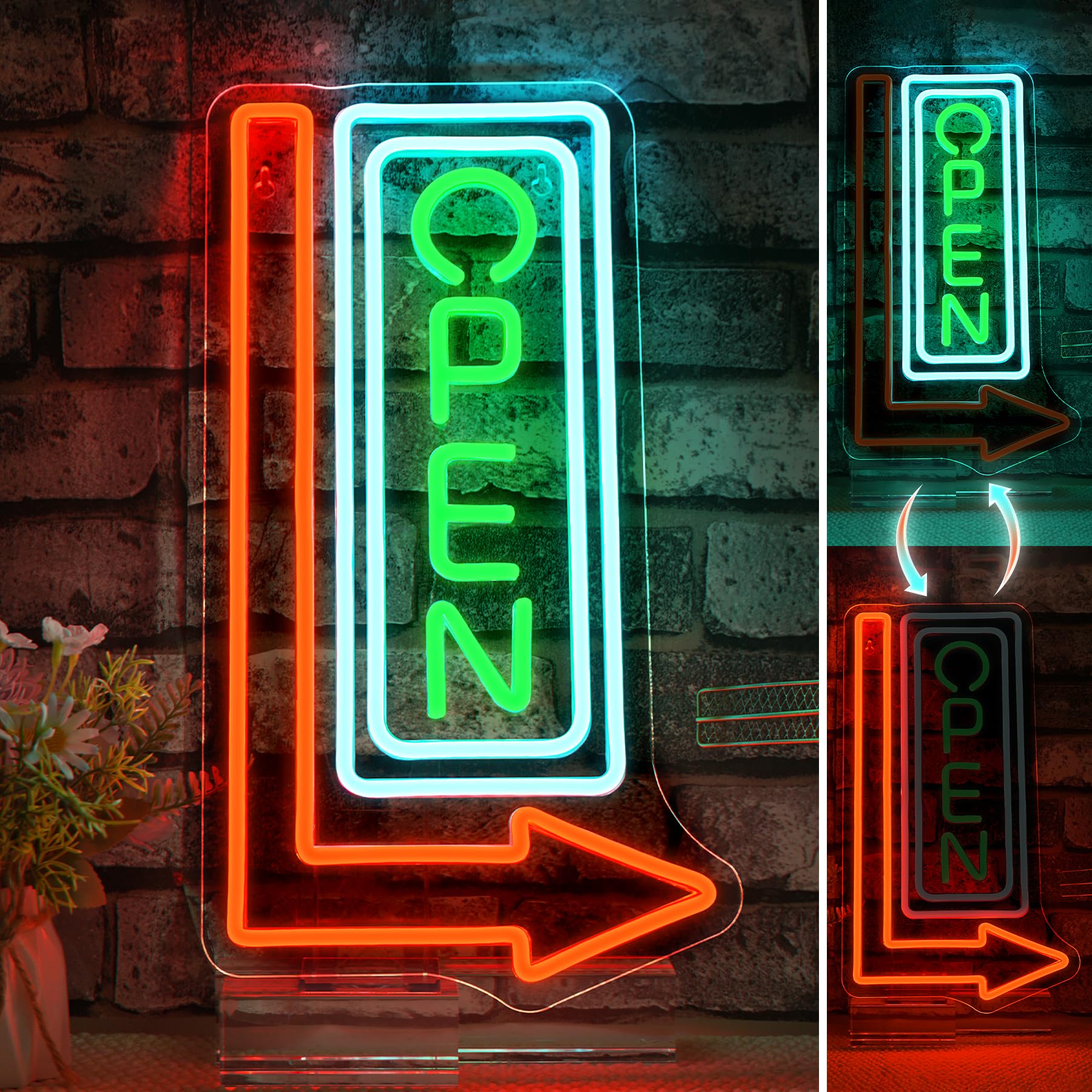 VYXIN OPEN Neon Light Sign Arrow Neon Signs for Wall Ultra Bright Led Sign USB Dimmable for Stores Bars, Restaurant, Shop, Wall Decor