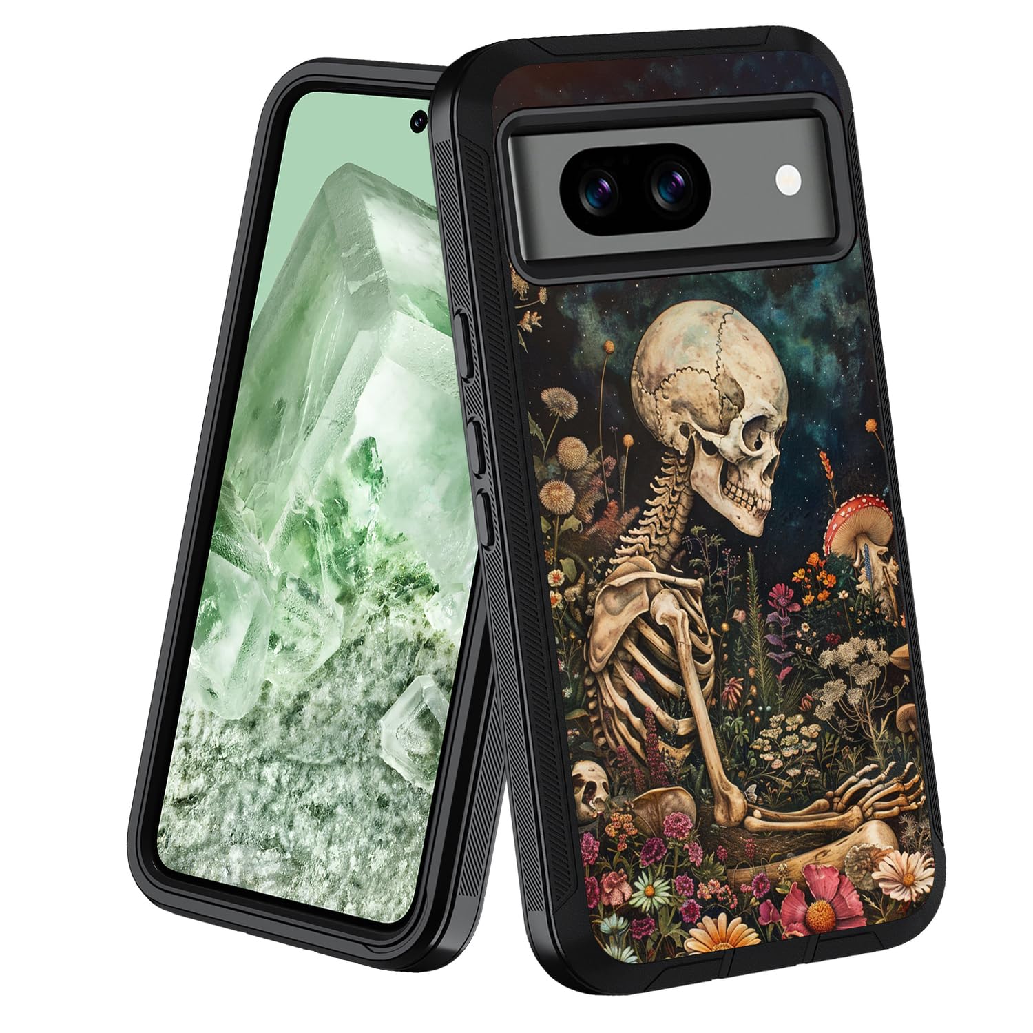 Coque Google Pixel 8a antichoc à motif tête de mort fleur - 8