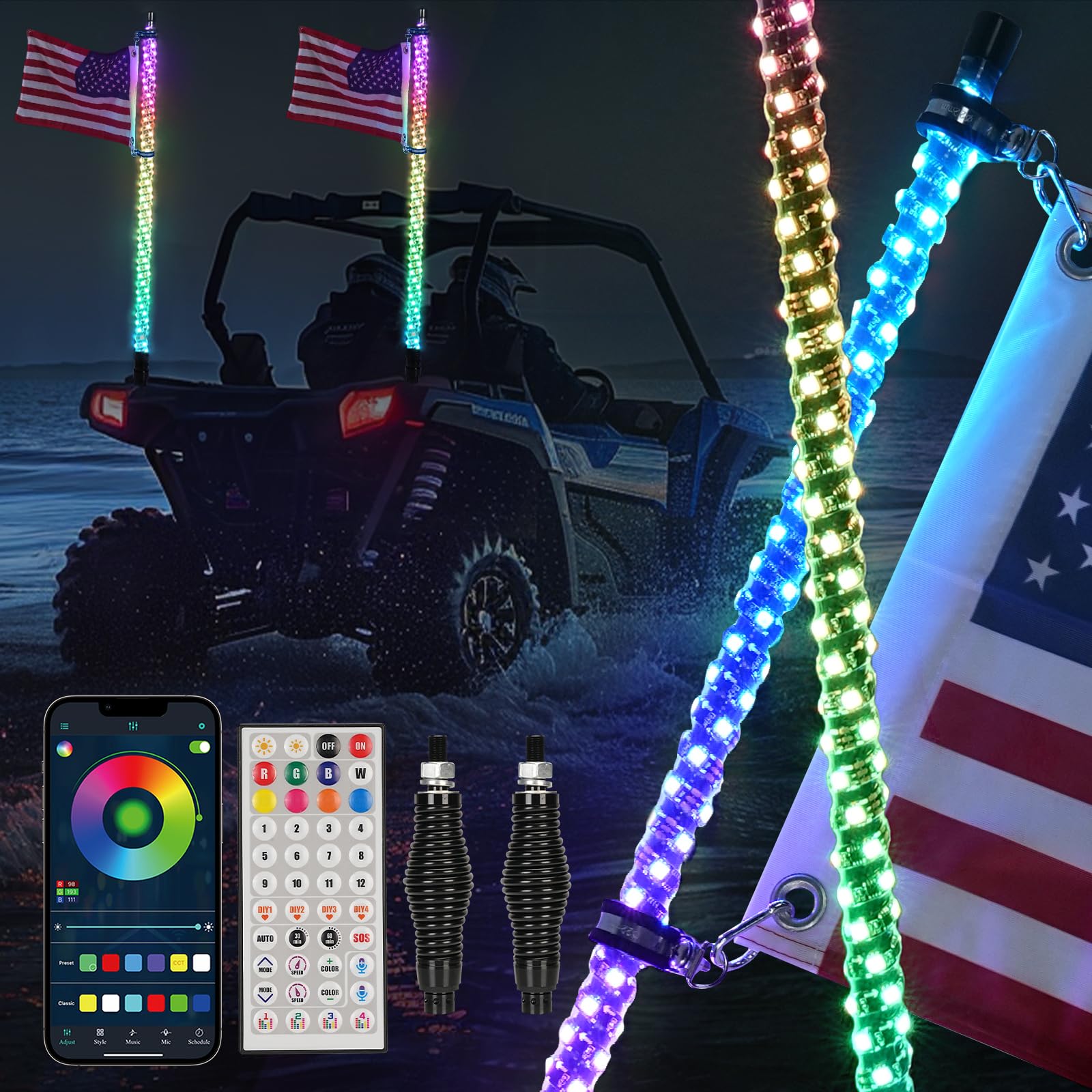 Amazon.com: ALIESTFDNO (2 Pack) Upgraded 4FT RGB Whip Lights with