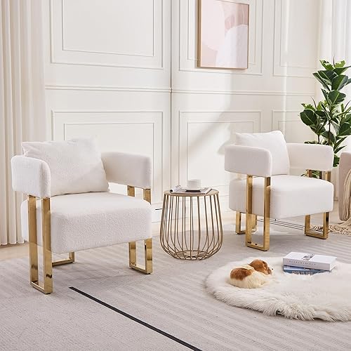 Miniatura 4 de YITAI Sillas decorativas modernas sin ruedas, juego de 2 sillas laterales para sala de estar con patas de metal dorado, sillones de lectura