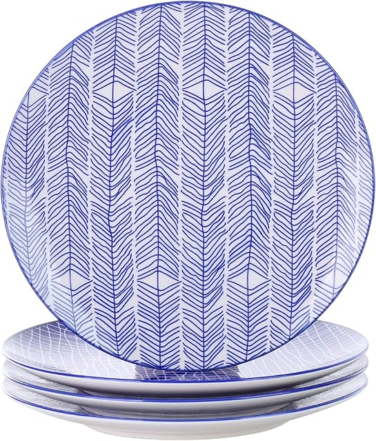 vancasso Takaki Porcelain Dinner Plate Set of 4, Japanese Style Crockery Blue Dinnerware Tableware , 4 Pieces Hand Painted Crockery 10.6 inch Dinner/Salad/Fruit/Snack Plate(27 * 27 * 2.5cm)