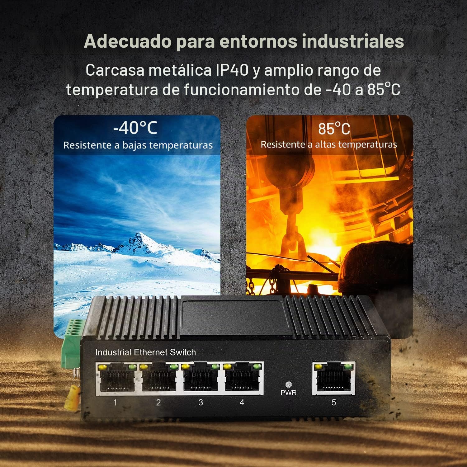 Binardat Switch Ethernet Industrial de 5 Puertos PoE de Carril DIN, 4 PoE IEEE802.3af/at, 1 Enlace Ascendente, 10/100 Mbps, Montaje en Pared sin Ventilador, con una Fuente de alimentación PoE de 60W