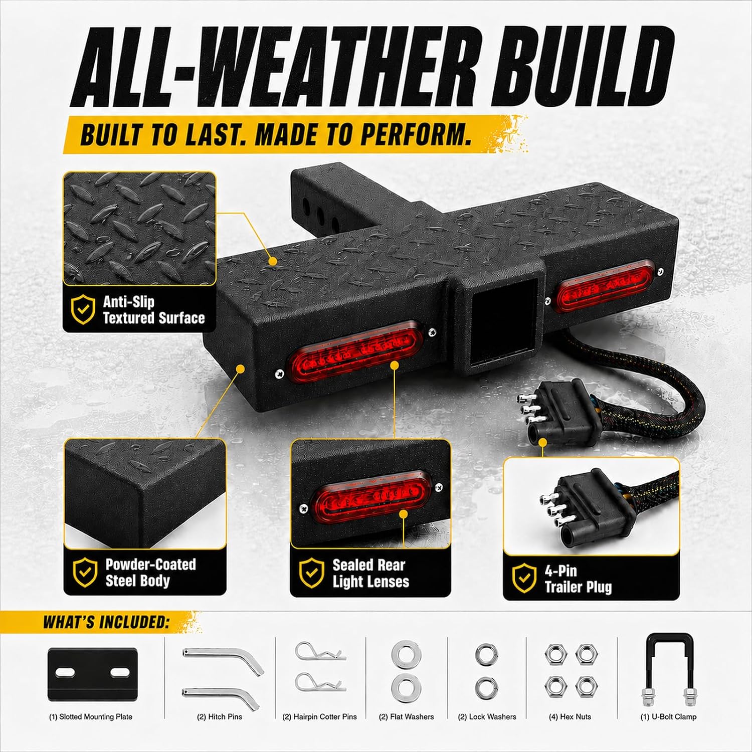 Xprite Tow Hitch Step 2" Hitch Receiver with 4-Mode LED Signal Lights, Anti-Wobble Stabilizer & Pin Lock, Carbon Steel Hitch Armor & Bumper Guard, Anti-Slip 3-Layer Rust Coating for Trucks Pickups