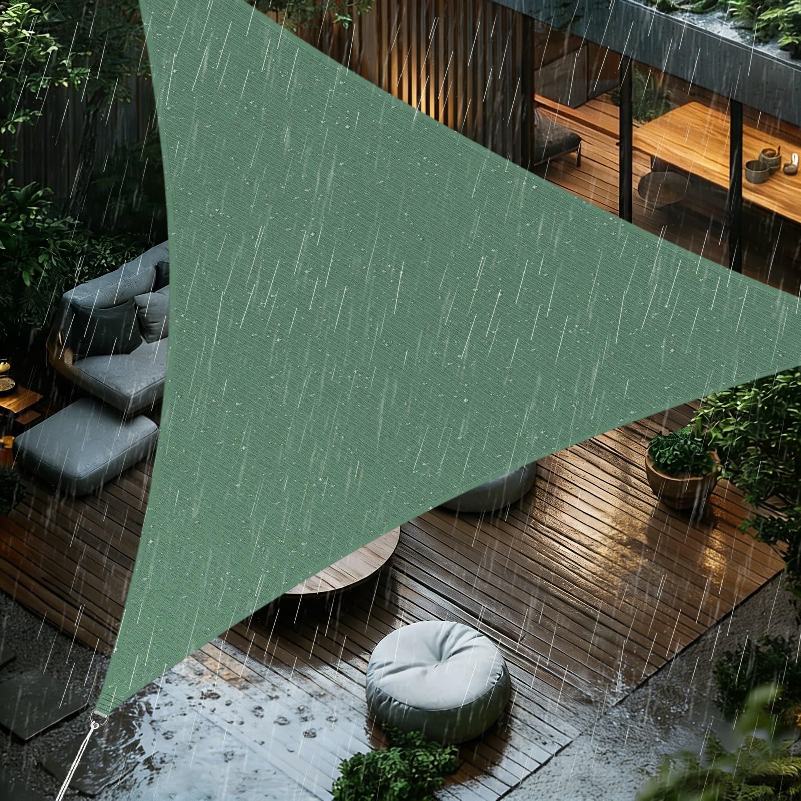 Sun Shade Sail 4x4x4m Triangle Waterproof PES Polyester 98% UV Block Sunscreen Awning Canopy for Outdoor Garden Patio Yard Lawn Party, Forest Green