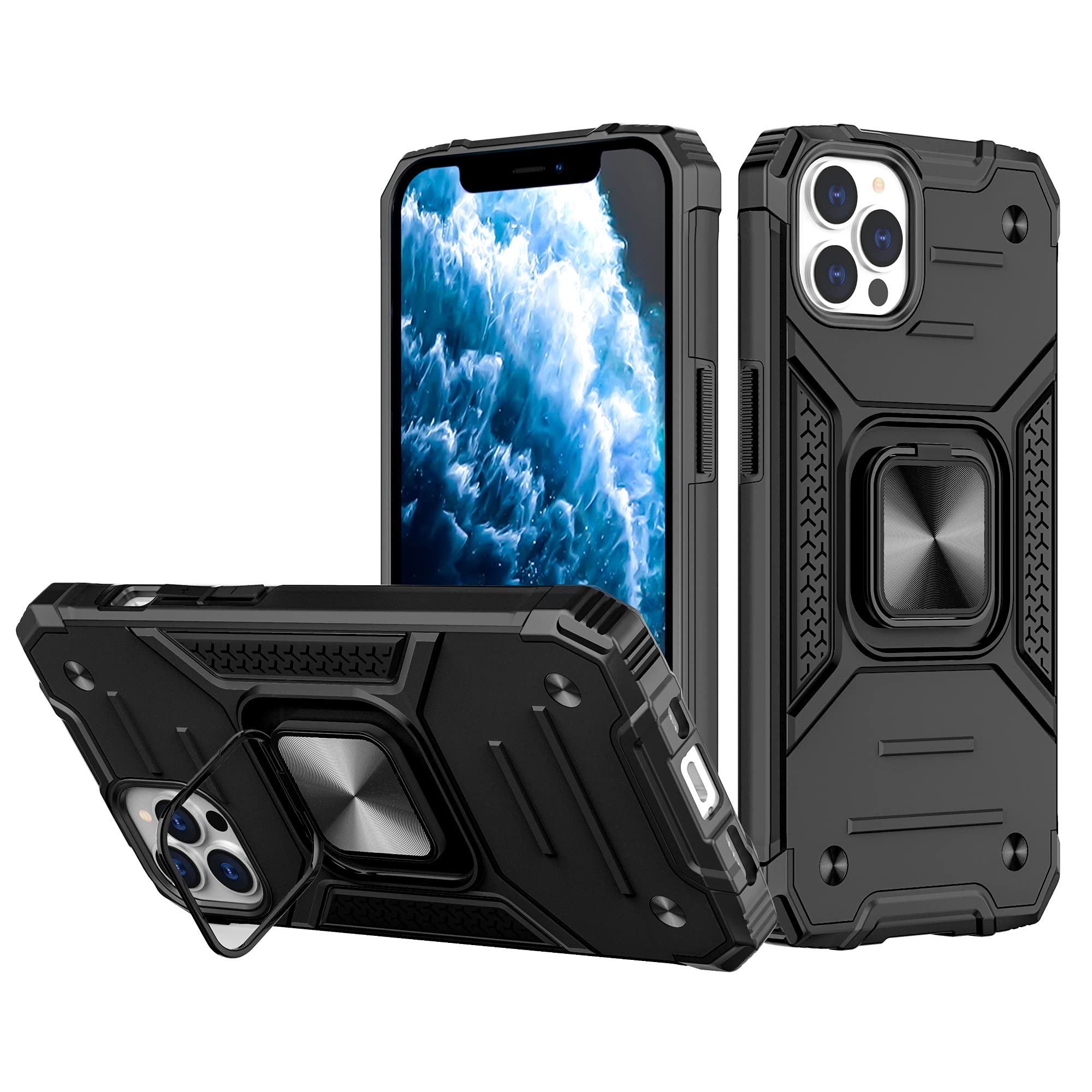 HPDUNO Armor Case for iPhone 13 Pro Max 6.7 Case Military Shockproof Mobile Phone Case 360° Stand Cover for Car Magnet (Black)