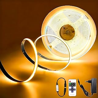 COB LED Streifen 5M, LED Strip Dimmbar,24V Flexibles COB LED Streifen Licht set mit Fernbedienung und Netzteil, CRI92, 8mm Breite, DIY LED Band für Home Dekoration, Küche,Unterbau TV,Wohnzimmer