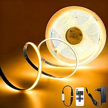 COB LED Strip 5M, Warm White LED Strip, 24V Dimmable LED Strip Lights, with Remote Control and Power Supply, CRI92, 8mm Wide, for Home Decoration, Kitchen, Mirror