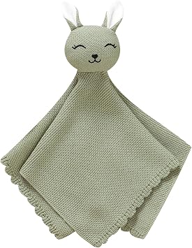 LAWKUL Baby Security Blanket 100% Cotton Knit Lovey,16x16 Inch, Bunny Green