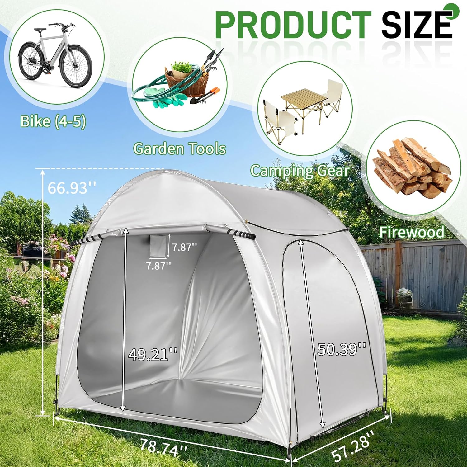 VINGLI Bike Storage Shed Tent for 4-5 Bikes, Outdoor Portable Bicycle Storage Shed with Carry Bag, Waterproof Bike Tent for Motorcycle, Garden Tools, Lawn Mower, Light Gray