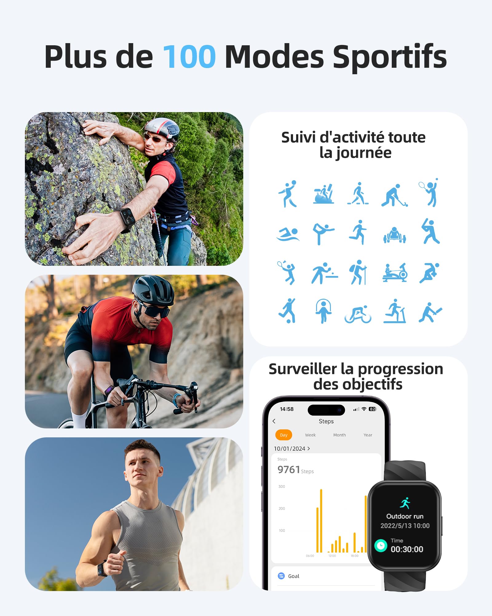 Parsonver Montre Connectée Homme Femme avec 5ATM Étanche, Sport Montre pour Natation, 1,8" HD Smartwatch avec 100+ Sportifs, Sommeil, Fréquence Cardiaque, Montre Connectee pour Android & iPhone, Noir