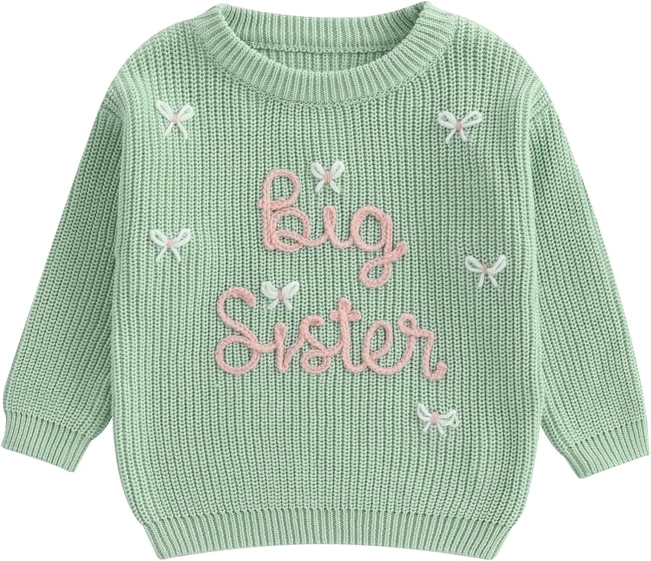 Toddler Infant Baby Girl Knit Sweater Big Sister Little Sister Matching Outfits Long Sleeve Pullover Sweatshirt