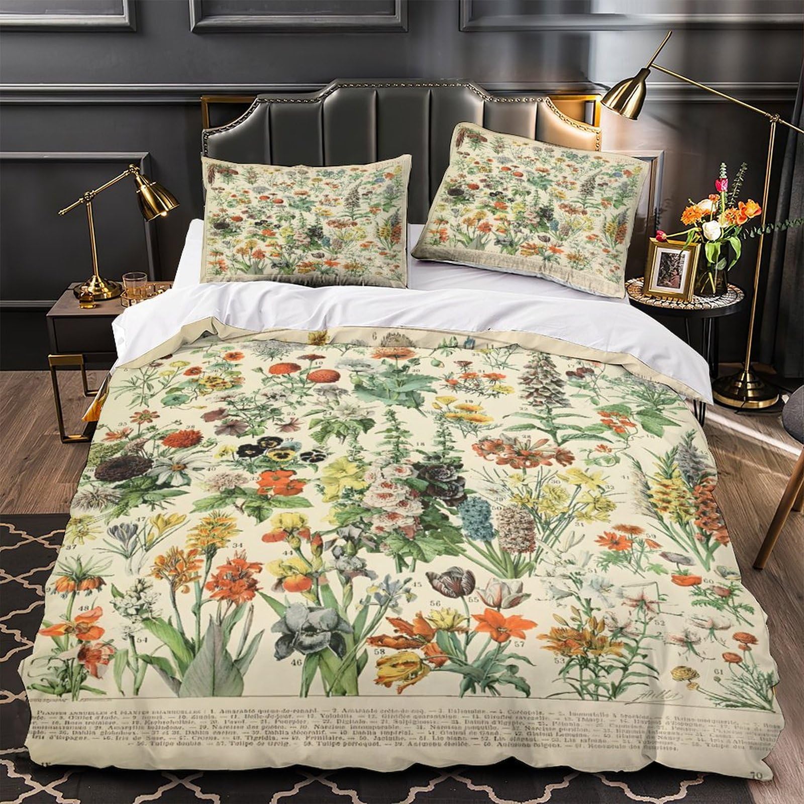 Linge de lit chic imprimé floral : microfibre respirante haut de gamme 260x220