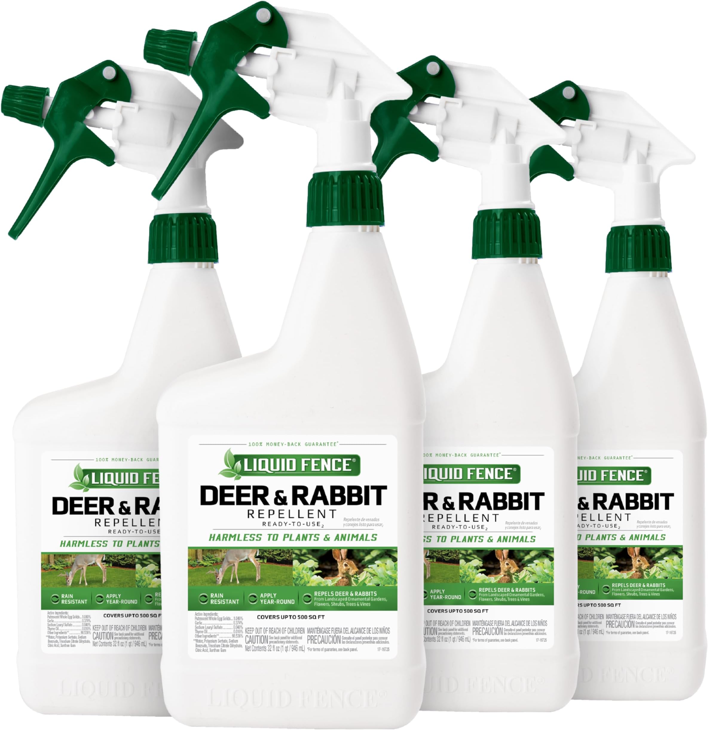 Deer And Rabbit Repellent Ready-To-Use, Apply Year-Round, 32 Ounces, 4 Pack