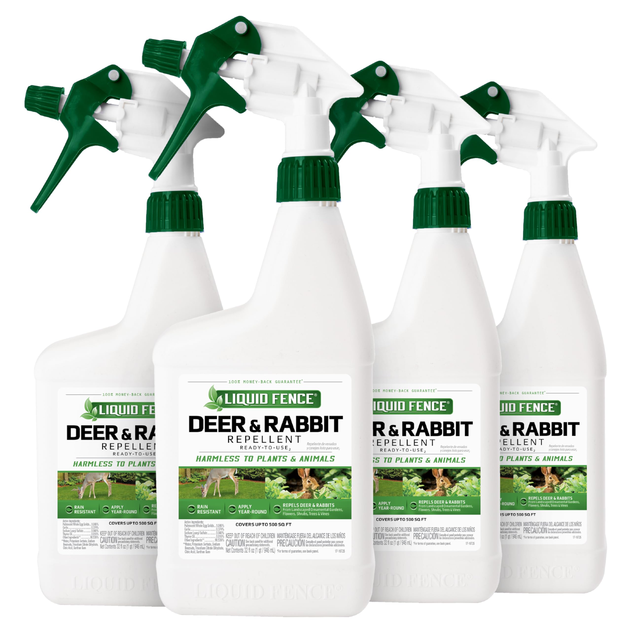 Liquid Fence Deer And Rabbit Repellent Ready-To-Use, Apply Year-Round, 32 Ounces, 4 Pack