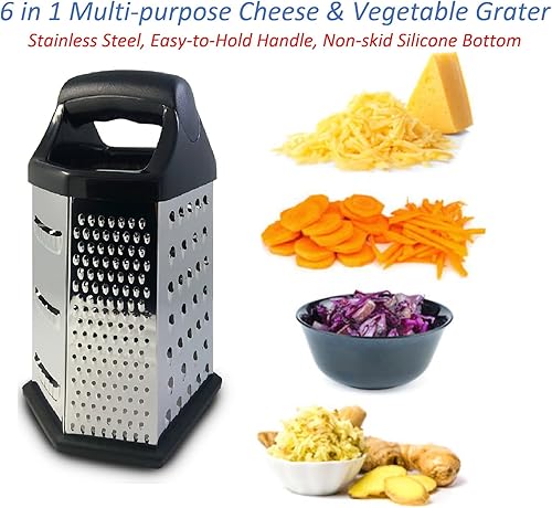 Miniatura 6 de Ralladores de caja para cocina, 6 lados, cortador multiusos de queso y verduras, acero inoxidable con secretos de cocina