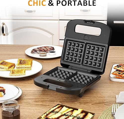 Miniatura 27 de Sunvivi Sandwich Maker Panini Press: waflera con placas extraíbles, prensa para sándwiches 3 en 1 con placas antiadherentes, luces indicadoras