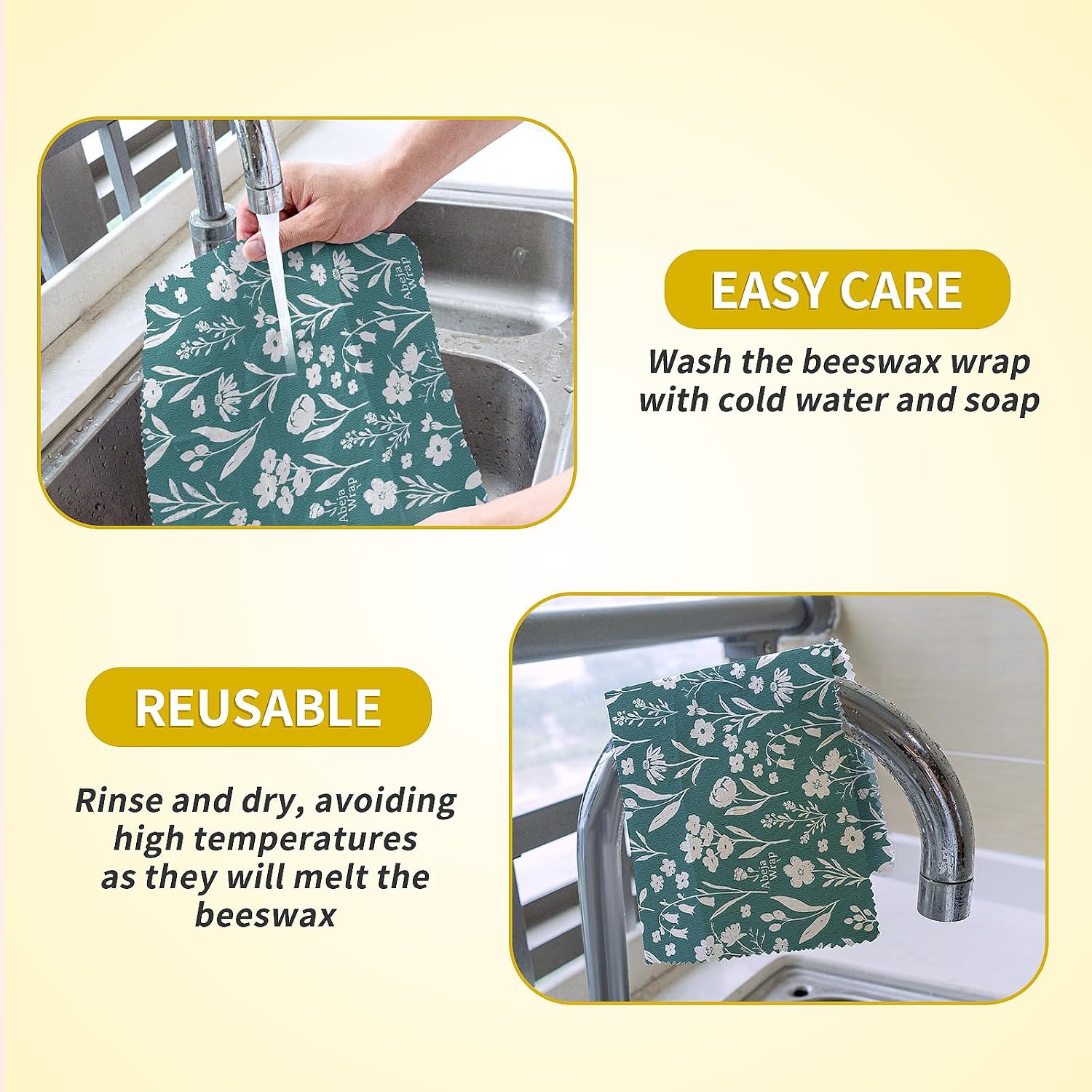 Beeswax Food Wrap, Reusable Beeswax Wraps Storage Set 9-Pack (5S 3M 1L), Organic and Beeswax Wraps Reusable, Sustainable Alternative/Flowers Grass image 5