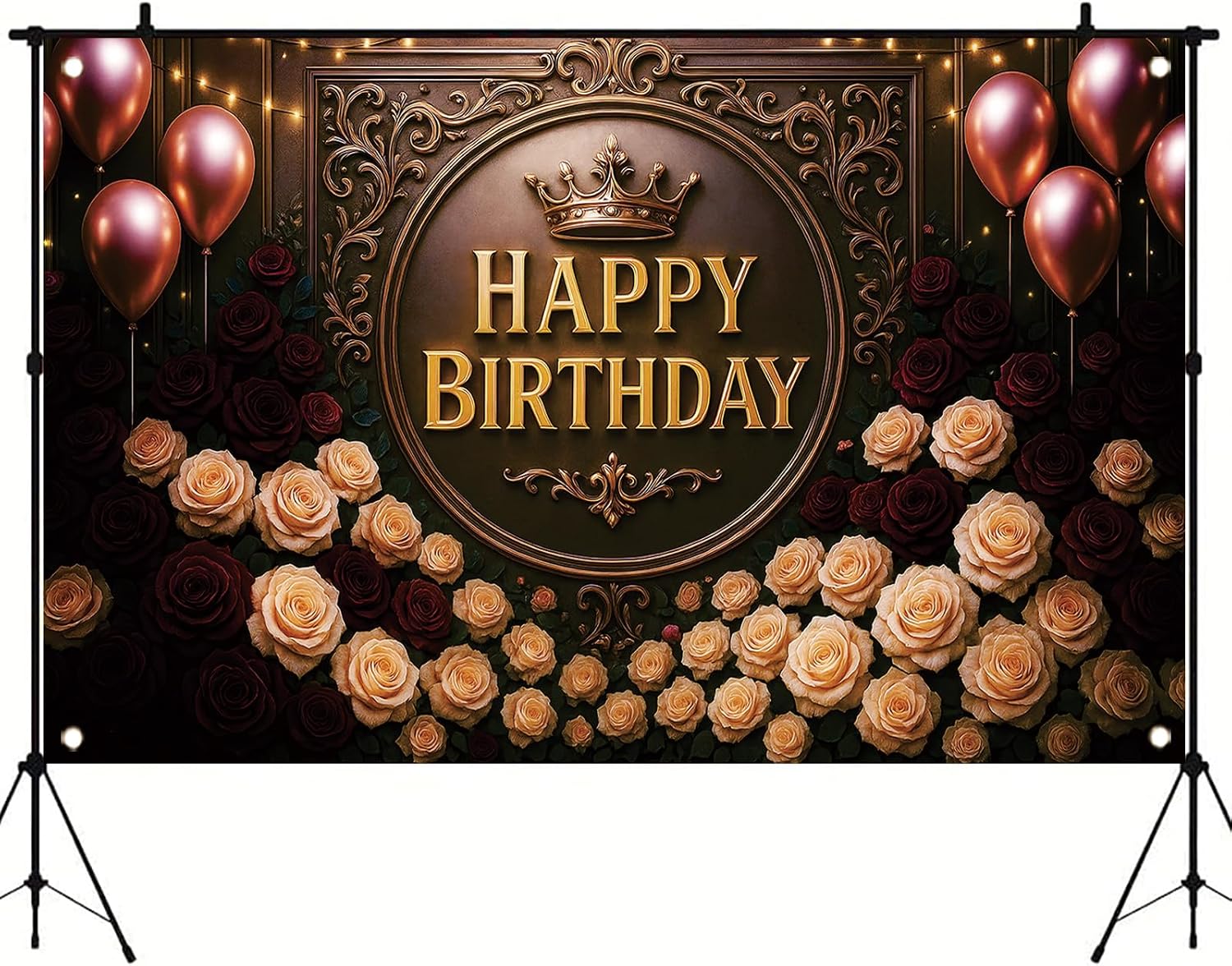 Happy Birthday Backdrop Royal Gold Crown Red Rose Floral Banner Luxury Birthday Party Decorations Photography Background for Women Girls Birthday Supplies Photo Booth 71 x 43 Inch image 4