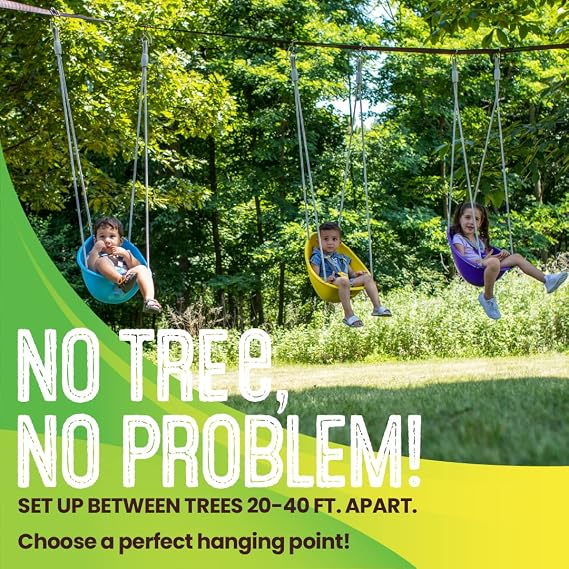 Swurfer Skyline Tree Swing Hanging Kit Heavy Duty, Weather Resistant, Swing Line to Hang Multiple Swings, Span Up to 40 Feet, Includes 4 Adjustable Locking Anchors & Carabiners, Easy Installation