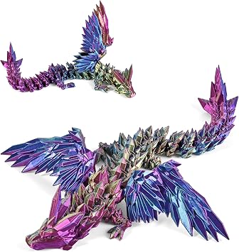 GemmiCho 3D Printed Dragon with Wings, 11" 3D Printed Dragon Toys for Kids, 3D Dragon for Stress Relief, 3D Printed Animals Figurines Fidget Dragon Toys for Boys Kids Teen 5-7 4-6 8-12
