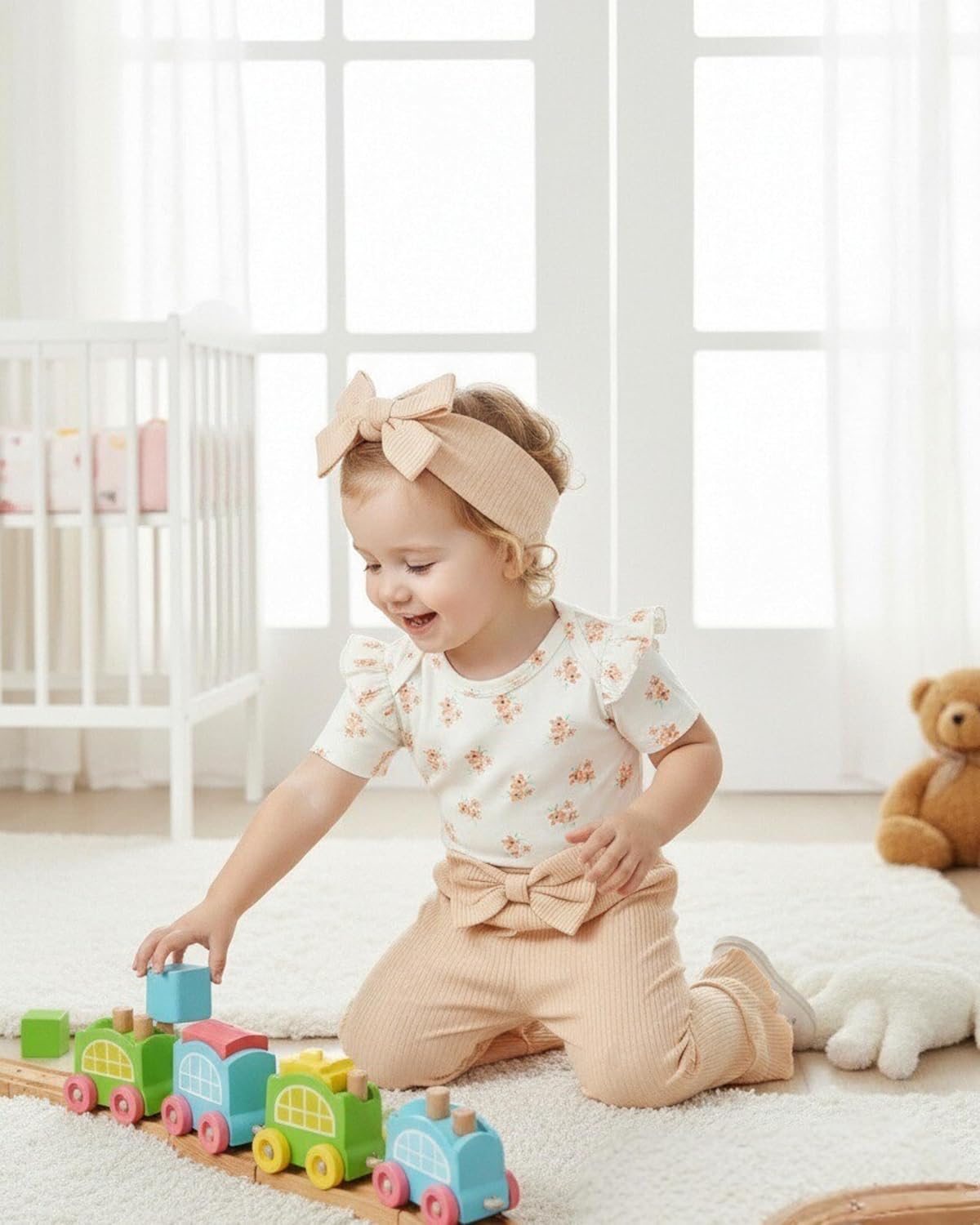 Renotemy Newborn Baby Girl Clothes Infant Romper Spring Summer Outfits Gifts Bell Bottoms Pant Sets for Girls Preemie-12Month - Image 3