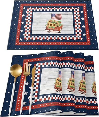 Vista 429 de Juego de 6 manteles individuales rojos para el día de San Valentín, diseño de corazón de San Valentín, resistentes al calor, lavables, manteles