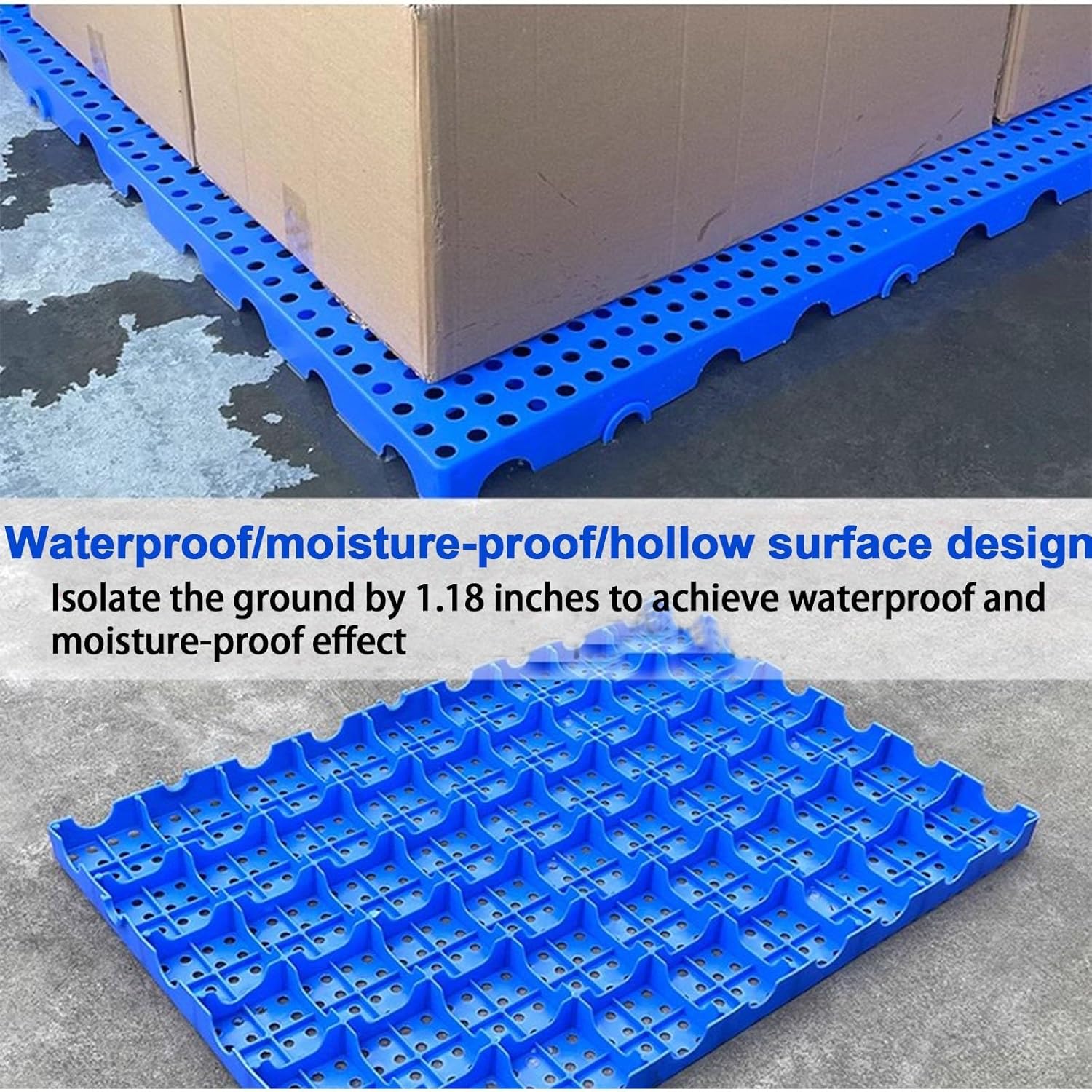 2-Piece Plastic Pallet, Lightweight Waterproof Storage Pallet, Ventilated and Breathable, Selected HDPE Material, Durable, Used in Supermarkets, Pets, Warehouses
