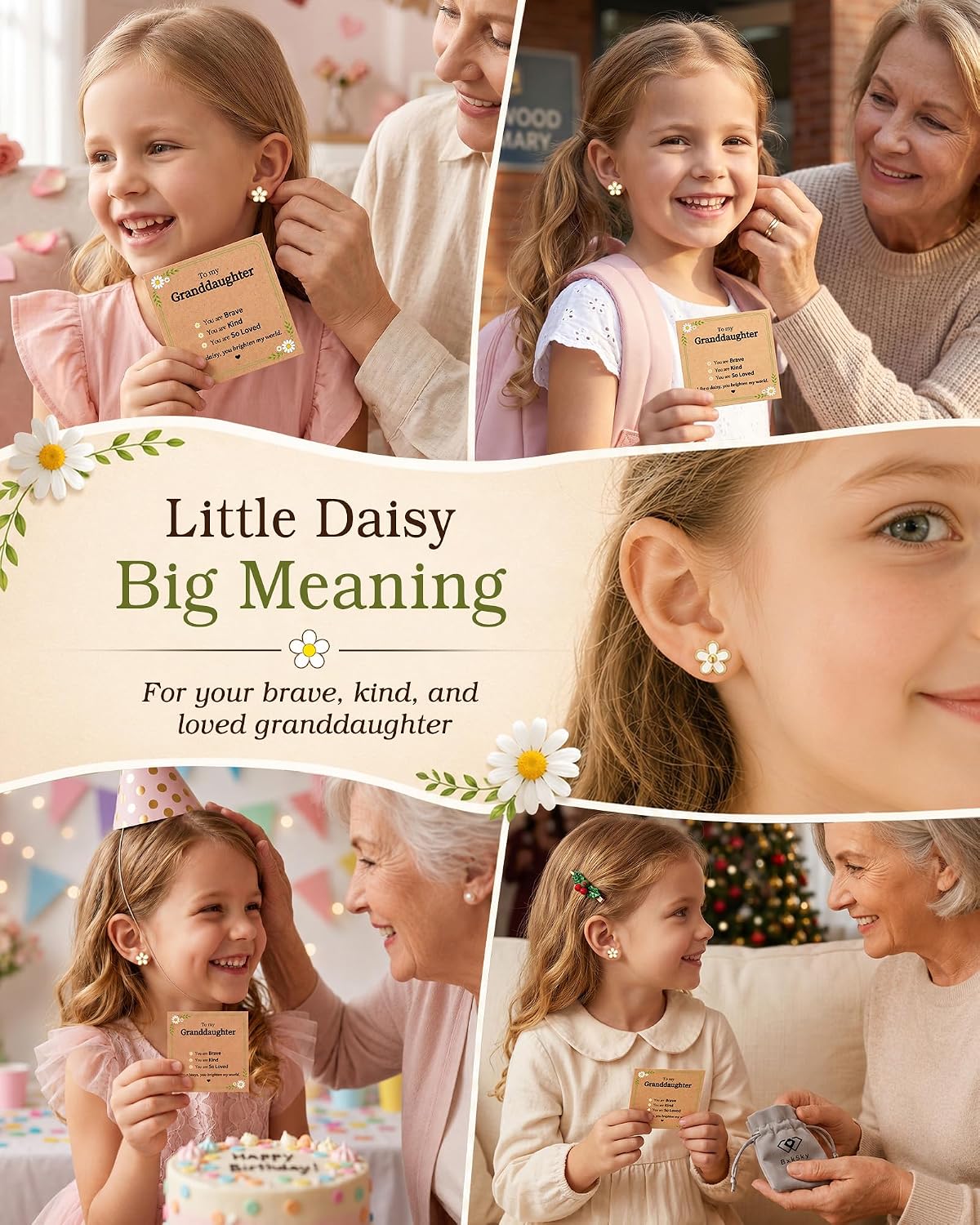 Granddaughter Gifts from Grandma Daisy Earring Encouragement Card