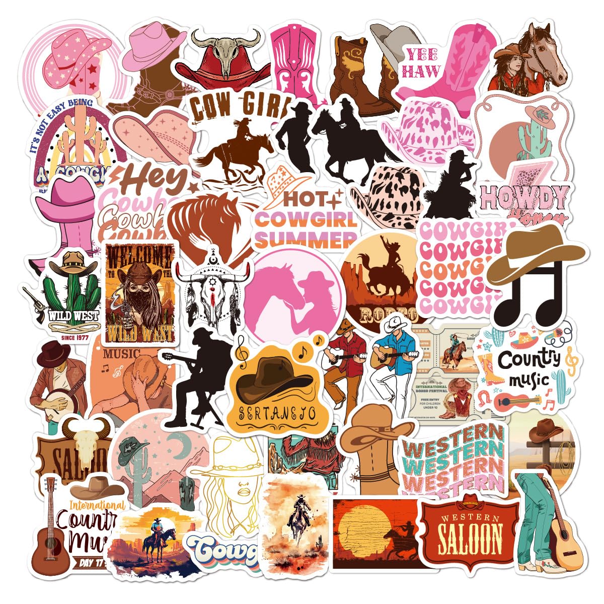 50Pcs Western Country Stickers Stuff, Cowgirl Stickers Zach Bryan Stickers for Hydro Flask, Kindle, Laptop, Water Bottle, Bumper, Skateboard, Water Bottles, Computer, Phone