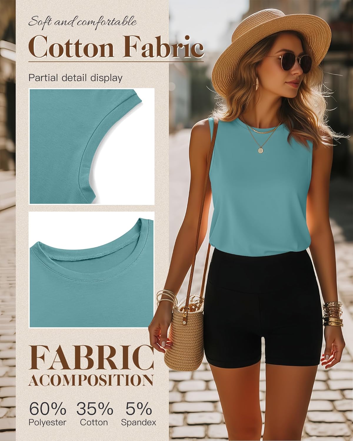 Ficerd 4 Pack Women's Sleeveless Tops, Casual Summer Loose Fit T Shirts Solid Color Tunic Tank Tops Ladies' Crew Neck - Image 4