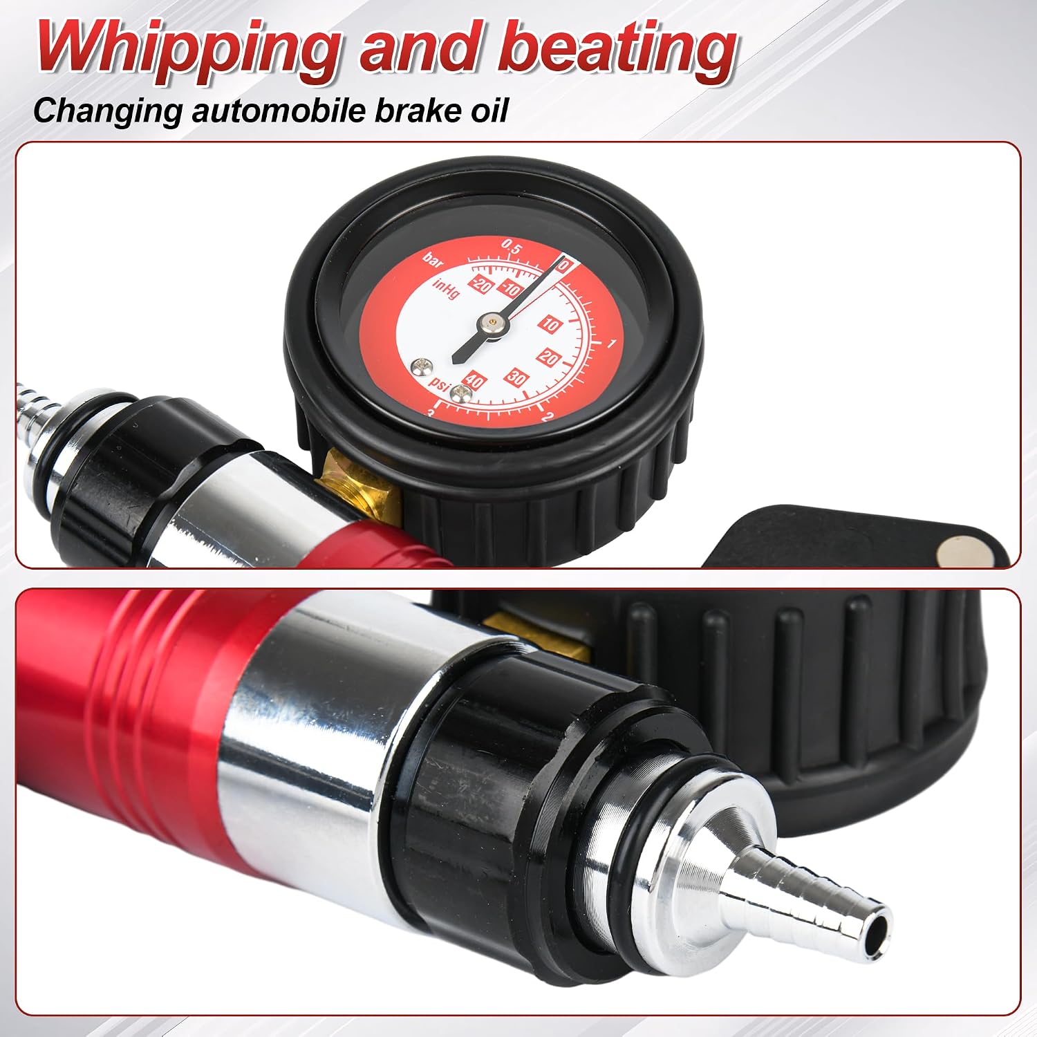 21PCS Hand Held Vacuum and Pressure Pump Brake Clutch Fluid Bleeder Tool Kit, Brake Clutch Fluid Bleeder Tool Kit fit for Automotive Adapters (red)