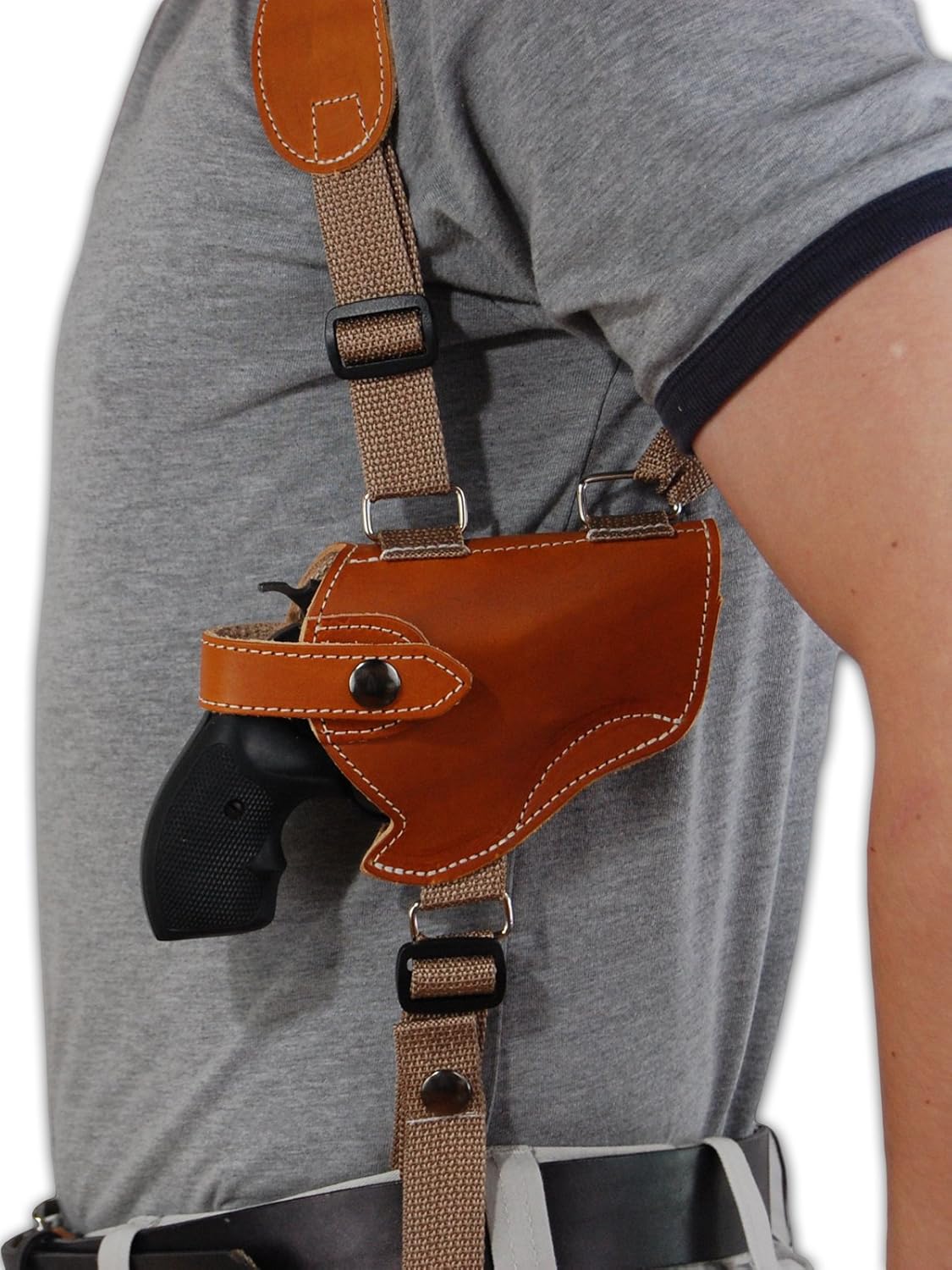 Barsony New Saddle Tan Leather Cross Harness Shoulder Holster for 2-3" Snub Nose Revolvers