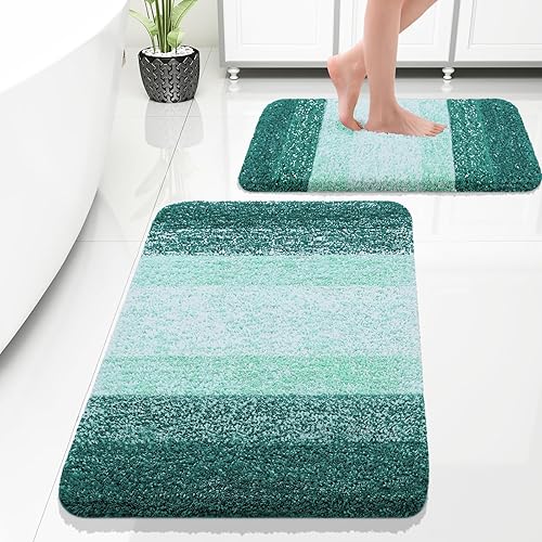 Miniatura 123 de OLANLY Juego de 2 alfombras de baño de 2 piezas, alfombras de baño de microfibra suave y absorbente y alfombra de inodoro con contorno