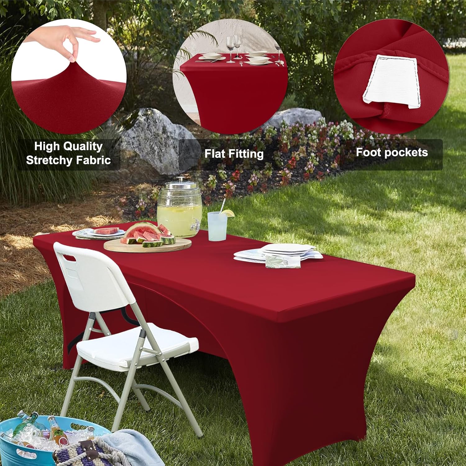 ABCCANOPY 2 Pack 6 FT Open Back Spandex Fitted Table Cover, Red image 2