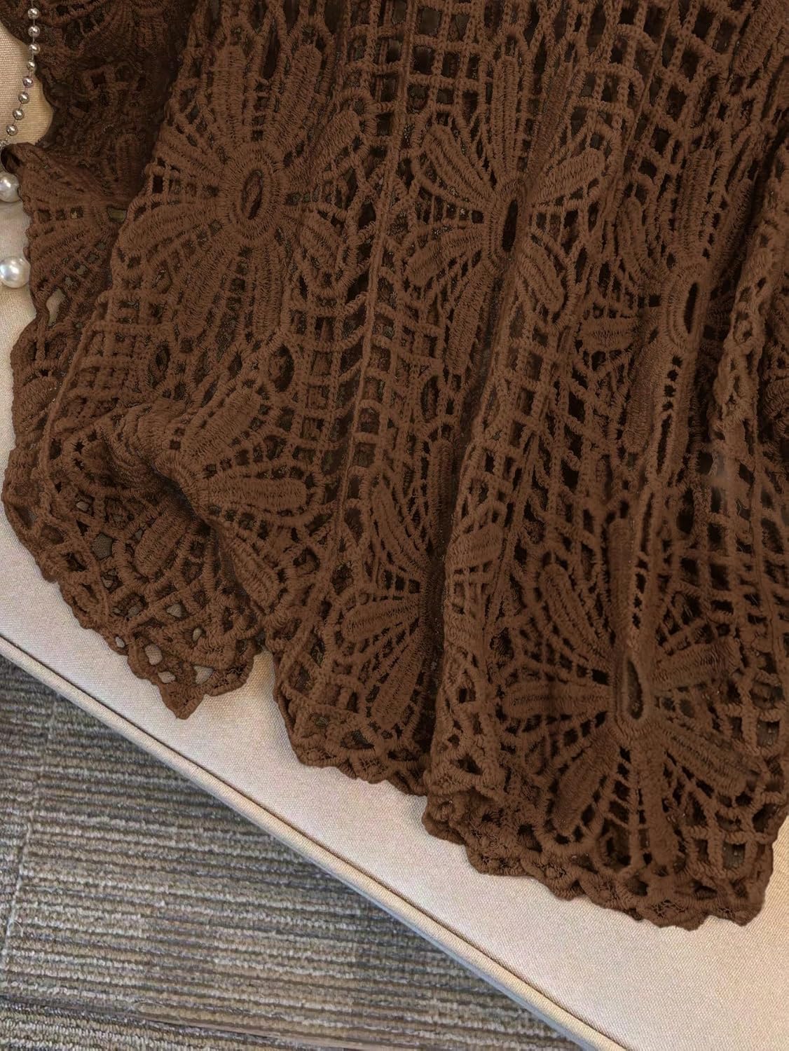 MakeMeChic Women's Plus Size Boho Tops Crochet Sweater Dolman Sleeve Beach Cover Up - Image 5