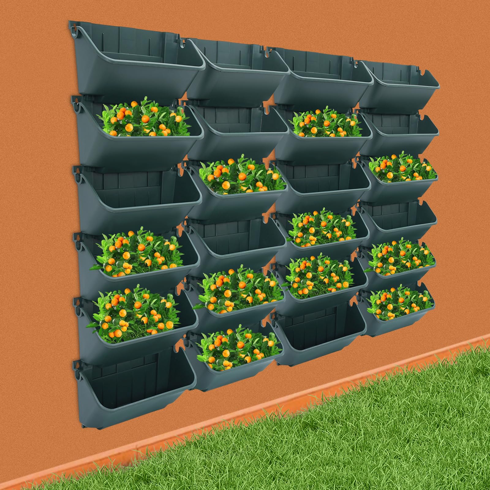 Confezione da 24 vasi da fiori murali verticali con drenaggio e serbatoio d'acqua, sacche da coltivazione sospese per erbe, fiori, verdure, per interni ed esterni (verde esercito)
