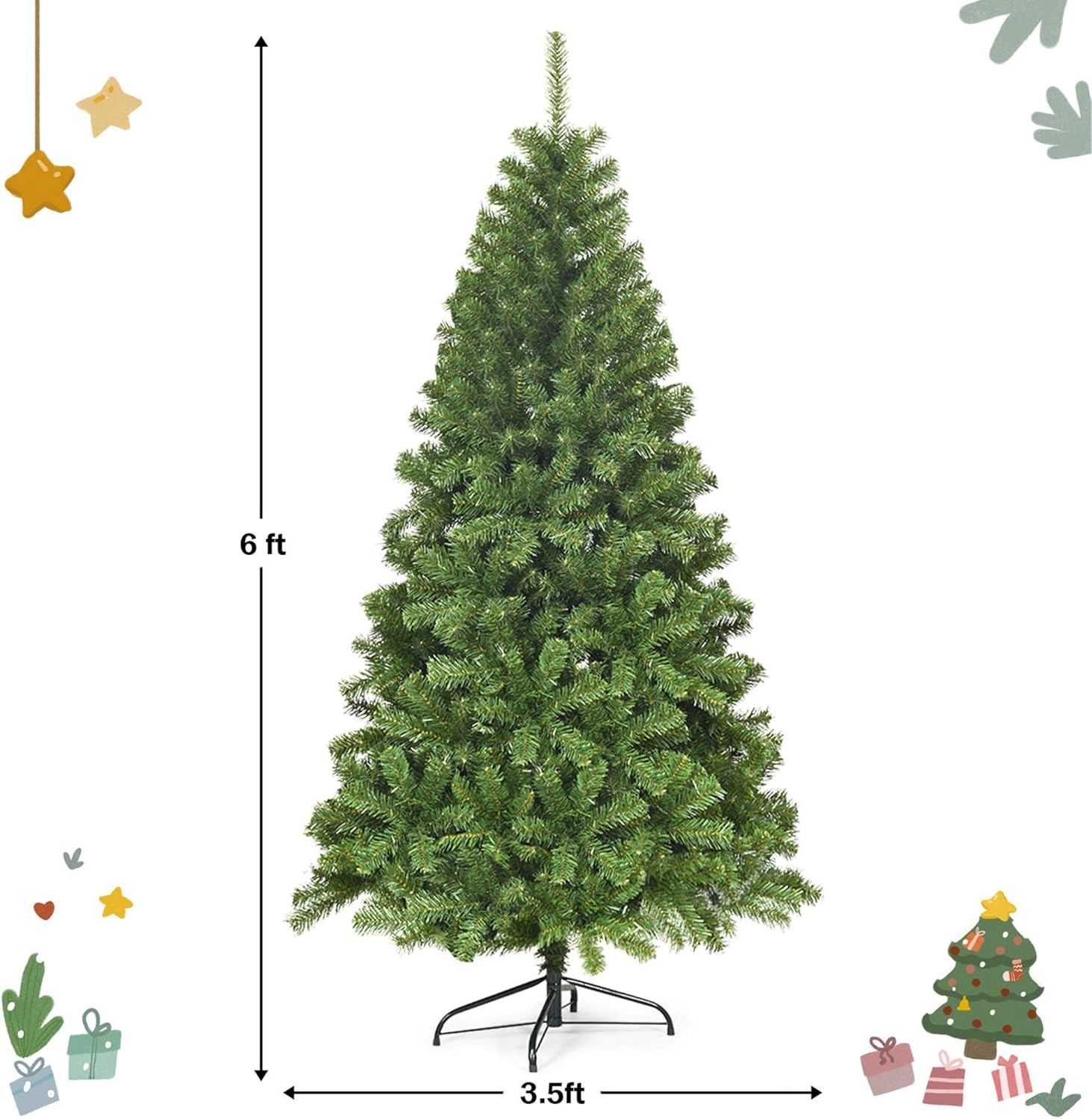 DORTALA 6 ft Unlit Artificial Christmas Tree Hinged Spruce Xmas Tree w/Metal Stand